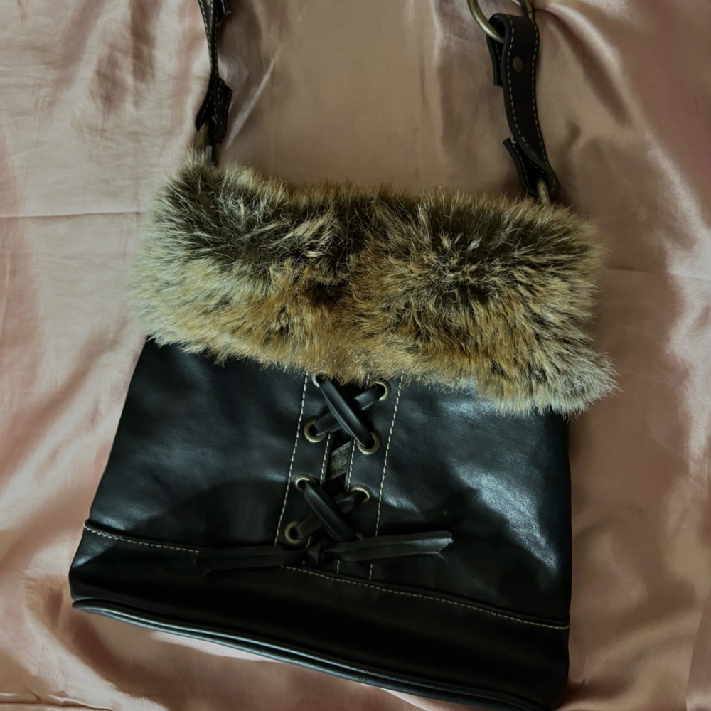 Faux Fur Trim Black Bag